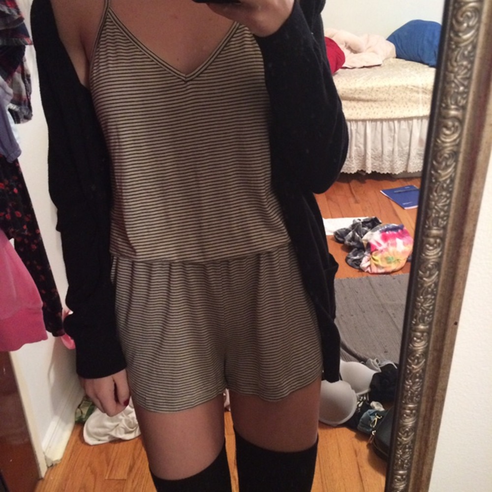 black and white striped brandy romper